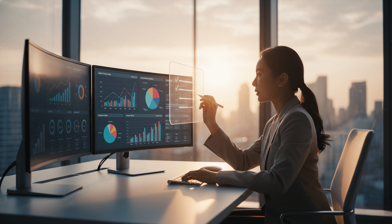 The Strategist’s Verdict Your 48 Hour Cash Flow Reset Checklist
Prompt:
A focused business owner working at a clean desk with multiple screens showing organized finances, checking tasks confidently. Warm sunrise light entering through a window, symbolizing clarity, control, and fresh start. Cinematic, ultra-realistic, high detail, balanced vibrant colors, no text